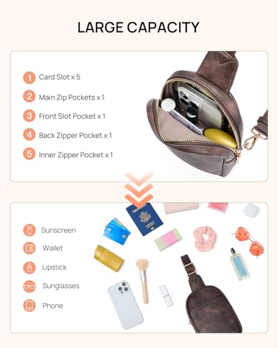 Small Sling Bag for Women Leather Crossbody Fanny Packs Chest Bag for Women Coffee