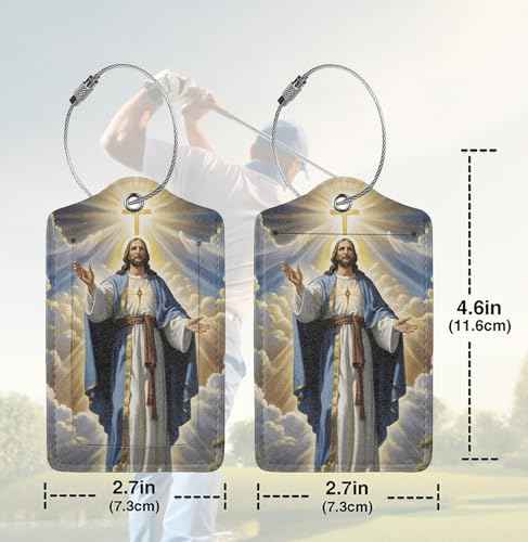 2 Pack Luggage Tags for suitcases God TSA Approved Label Luggage Tag Baggage Tag Leather Stainless Steel Loop Label Tag for Men Women Travel Bag Suitcase (2 Count)