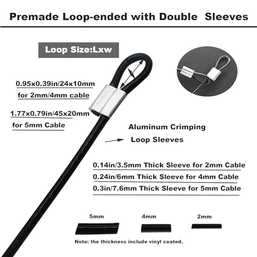 10 Pcs 2mm Wire 24 inch Vinyl Coated Stainless Steel Cable with Loops Short Wire Rope Lanyard Lock Security Chain Link for Outdoor Gates (10 Count)