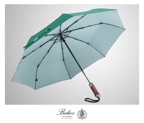 Folding Umbrella Lux Hardwood Handle Herringbone Jade Green
