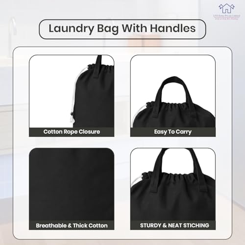 LFH Home Large Premium Cotton Rich Canvas Laundry Bag with Drawstring and Handles Heavy Duty (6 Count)