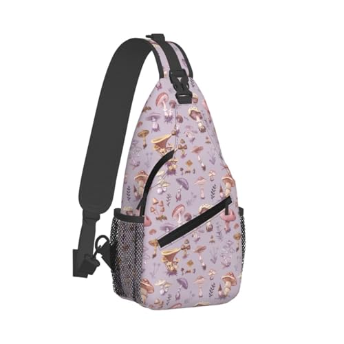 Sling Bag Mushrooms Vintage Botanical Hiking Daypack Crossbody Shoulder Backpack Travel Chest Pack for Men Women