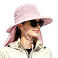 Outdoor Sun Hats with Stowable Neck Flap for Men Women UPF 50+ Mesh Summer Bucket Hat Wide Brim for Fishing Safari Hiking Pink