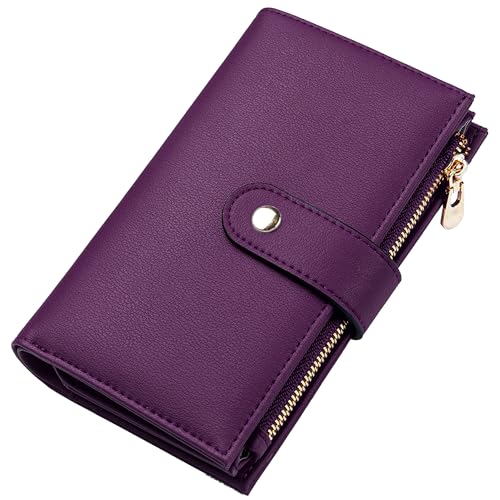 Womens Wallet RFID Blocking Vegan Leather Trifold Clutch Credit Card Holder Ladies Travel Wallet Purse with Passport