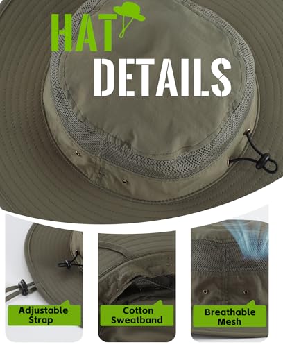 Men's Sun Hat UPF 50+ Wide Brim Bucket Hat Windproof Fishing Hats