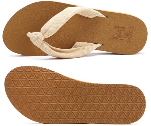 Flip Flops for Women Arch Support Summer Beach Sandals Beige Size 6