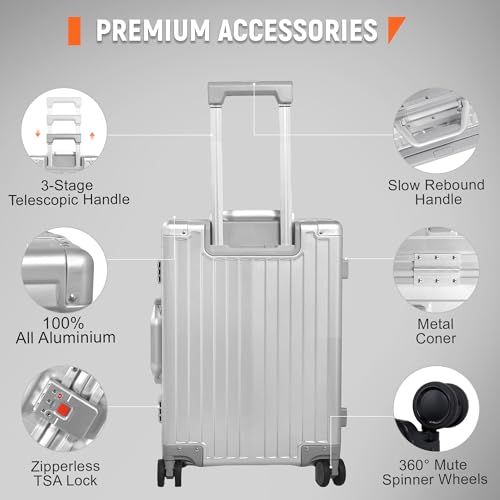 24Inch All Aluminum Check In Luggage Heavy Duty Hard Shell Suitcases with Spinner Wheels
