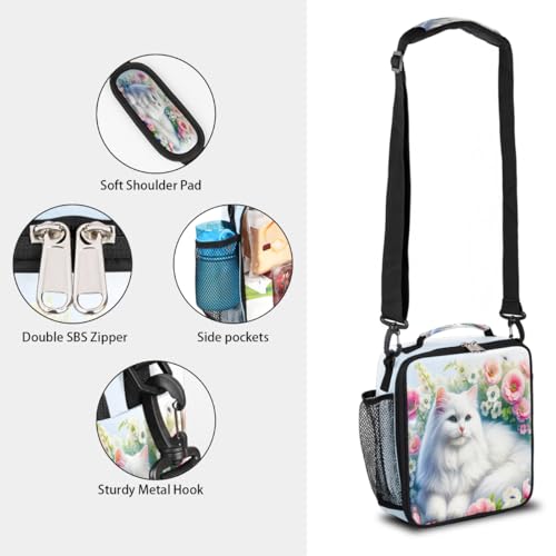 Cat Flower Kids Lunch Box for Girls Boys Reusable Insulated Lunch Bag for Kids Toddler Thermal Cooler Spacious Lunchbox with Shoulder Strap Lunchbag for School Work Picnic (print 12)