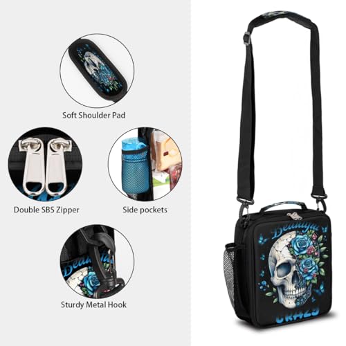 Skeleton Skull Kids Lunch Box for Girls Boys Reusable Insulated Lunch Bag for Kids Toddler Thermal Cooler Spacious Lunchbox with Shoulder Strap Lunchbag for School Work Picnic (print 18)