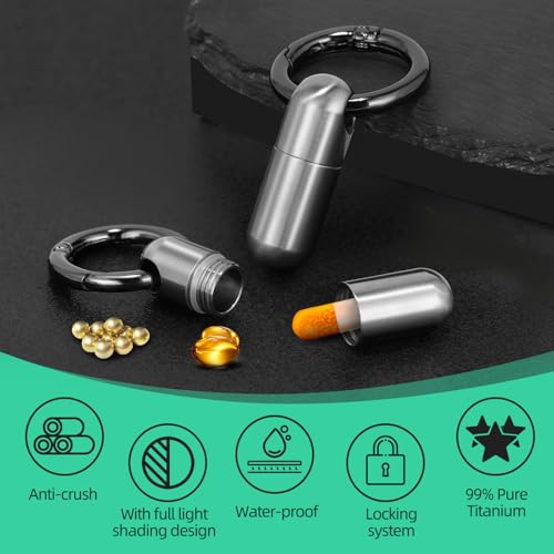 Titanium Keychain Pill Holder Waterproof Lightweight Portable Pocket Mini Pill Case for Emergency Medicine Travel Fits Daily Purse Wallet Small Pill Box Containers