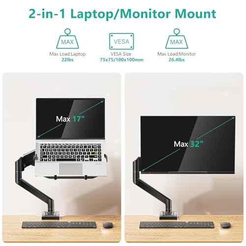 Laptop Desk Mount for 17" Notebook and 34" Screens
