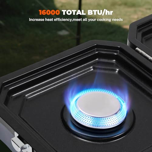Adjustable 2 Burner Portable Stove with 16000 BTU