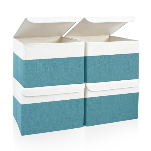 Large 22 Quart Linen Fabric Foldable Storage Bin Cube Organizer Basket with Flip (4 Count)