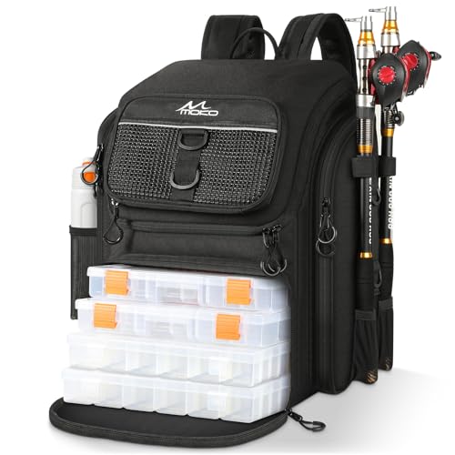 Large 40L Fishing Tackle Backpack with Rod Holders & Bait Binder
