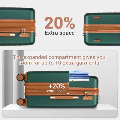 Carry On Suitcase 20in Expandable ABS+PC Airline Approved Green