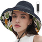 Womens Sun Hats Wide Brim Reversible Bucket Cotton Hat Packable Summer Travel Cap with Hat Clip