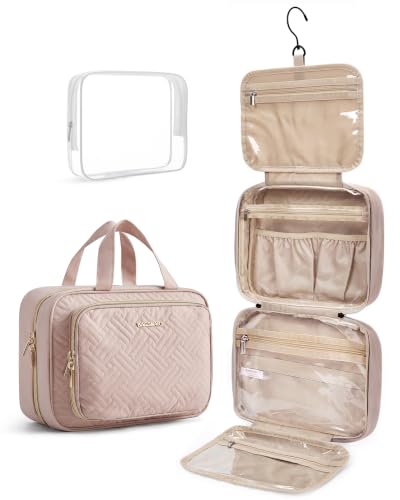 Toiletry Bag Hanging Travel Makeup Organizer with TSA Approved Transparent Cosmetic Bag Makeup Bag for Full Sized Toiletries (2 Count)