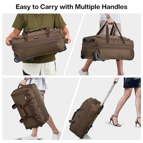 Expandable Carry On Luggage Suitcases with Wheels Foldable Duffle Bag for Travel Carry On suitcase Weekend Bag for Women Men（Coffee）
