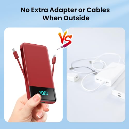 Portable Charger for iPhone with Built in Cables and Wall Plug