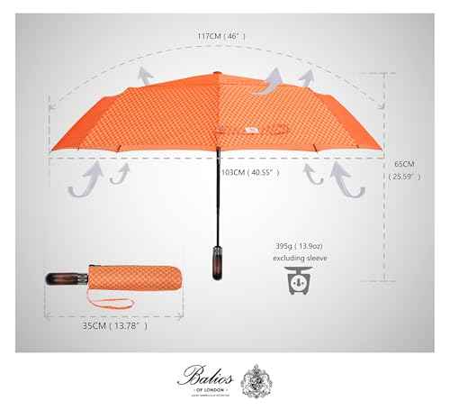 Folding Umbrella Real Wood Handle Pimlico Red Orange