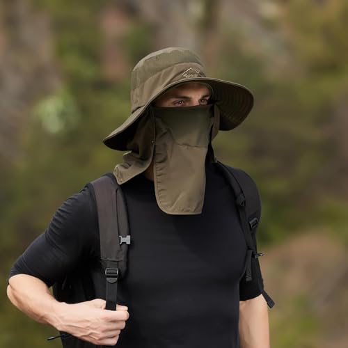 Sun Hats for Men Women Fishing Hat UPF 50+ Breathable Wide Brim Summer UV Protection Hat with Face Cover & Neck Flap