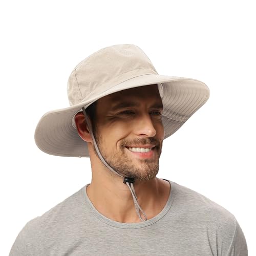 Sun Hat for Men Women Cooling Boonie Hats Breathable Wide Brim Fishing Bucket Hat Beach Hat Safari Hiking Garden Summer UV Protection Beige
