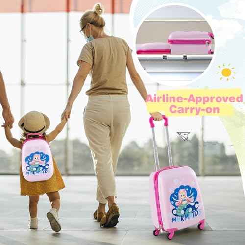 Kids Luggage 12" Toddler Backpack & 16" Travel Suitcase with Wheels (2 Count)