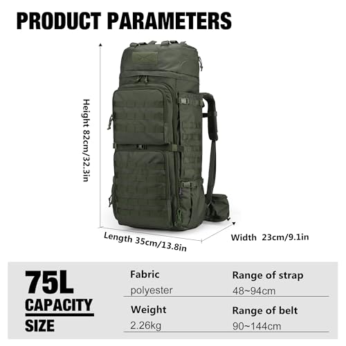 75L Molle Hiking Internal Frame Backpacks with Rain Cover for Camping