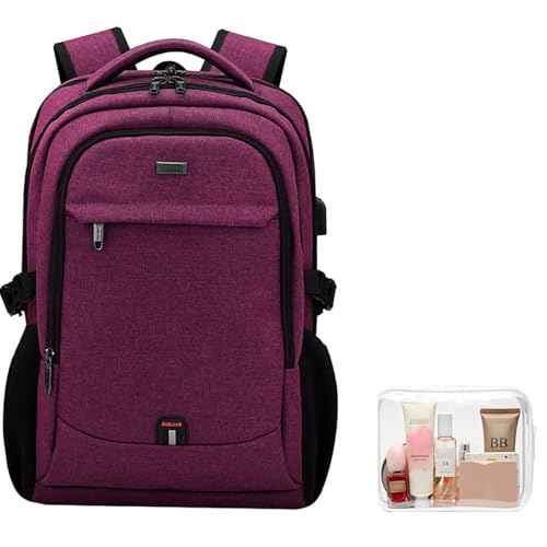 17 Inch Laptop Backpack for Travel Water Resistant College Backpack for Women Laptop Bag with USB Charging Port and Clear Toiletry Bag Work Backpack