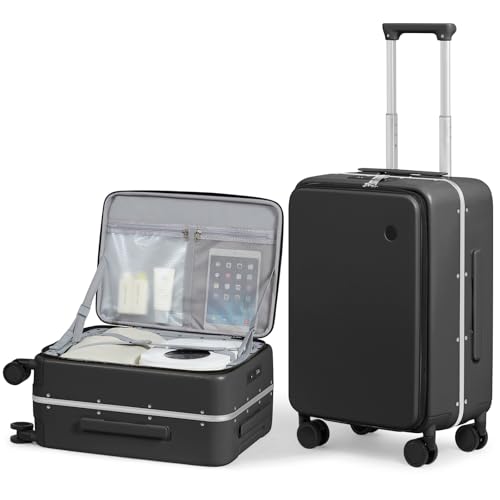 20 Inch Carry On Luggage 22x14x9 Airline Approved PC Hard Shell Suitcase Top Opening Aluminum Frame Travel Suitcases with Wheels
