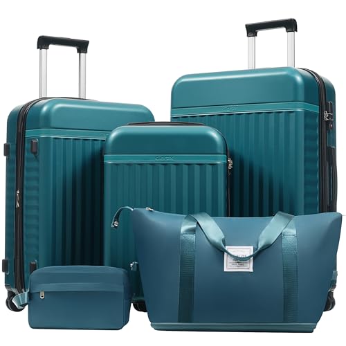 Luggage Sets Durable Hardshell 3 Piece Suitcase with Bags (5 Count)