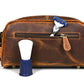 10" Premium Leather Toiletry Travel Pouch With Waterproof Lining Black Color