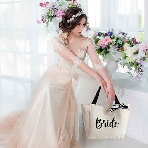 Tote Bag, A-Z Initial Monogrammed Waterproof Tote Bag, Bridesmaid Gifts for Women, Black and Pink (Mrs, Beige)