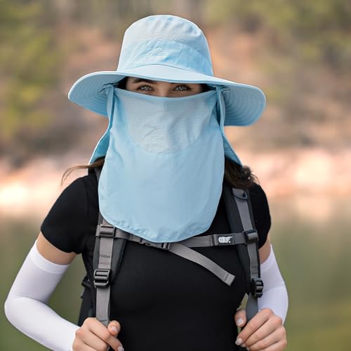 Sun Hats for Men Women Fishing Hat UPF 50+ Breathable Wide Brim Summer UV Protection Hat with Face Cover & Neck Flap