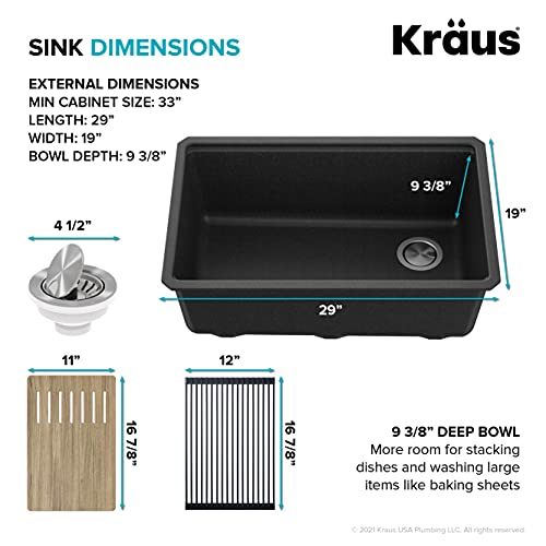 Bellucci 30” in. Undermount Workstation Granite Kitchen Sink in Metallic Black with Accessories