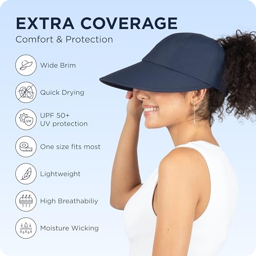 Womens Sunblocker UPF 50 Wide Brim Ponytail Sun Hat