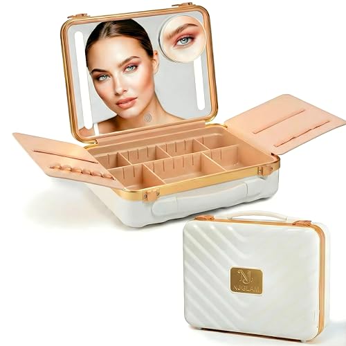 Lighted Makeup Case with Mirror + 10x Mini Mirror