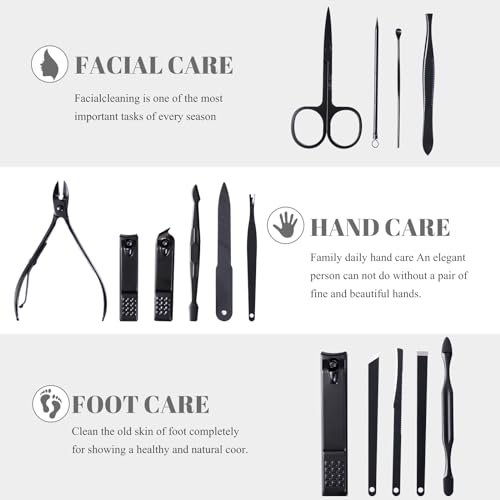 Manicure Pedicure Kit Nail Clippers Set Fingernails & Toenails Vibrissac Scissor 5 Pieces Best Care Tools for Man & Women with Travel Case