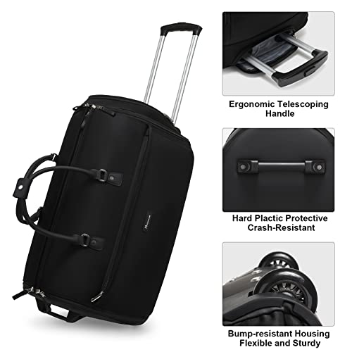 3-in-1 Rolling Garment Duffle Bag with Wheels, 25in Black