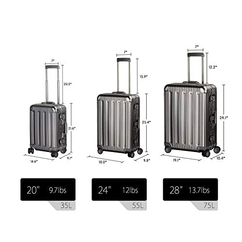 All Aluminum Luggage Zipperless Hard Shell Suitcase with TSA Lock Spinner Wheels Lightweight Metal Alloy Suitcases