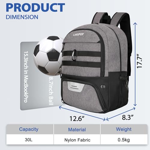 Soccer Backpack Bag with Ball Holder Ventilated Shoe Compartment Large Capacity Sports Gear Bag for Basketball Volleyball Gym
