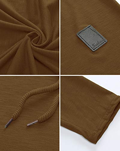 Mens Fashion Hoodies Sport Pullover Solid Color Shirt Workout Lightweight Tops Brown XX