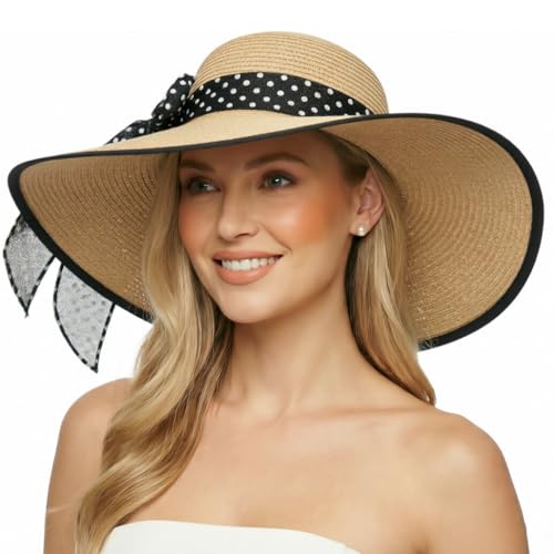Wide Brim Sun Hat for Women Floppy Straw Hat Summer Beach Hats Fashionable Trendy Hats Sun Protection UPF 50+