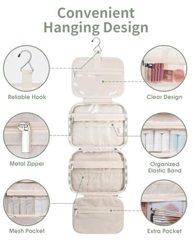 Travel Toiletry Bag for Women Large Hanging Makeup Bag Organizer Toiletries Bag for Full Size Essentials Accessories Cosmetics