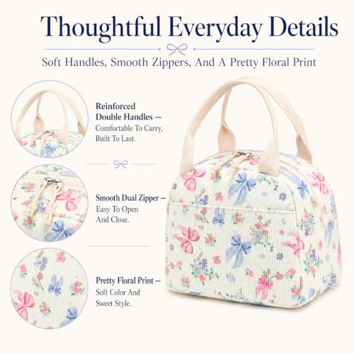 Lunch Bag for Women Men Cute Corduroy Lunch Tote Bags Reusable Insulated Lunch Box Large Capacity Reusable Insulated Cooler for Work Picnic or Travel