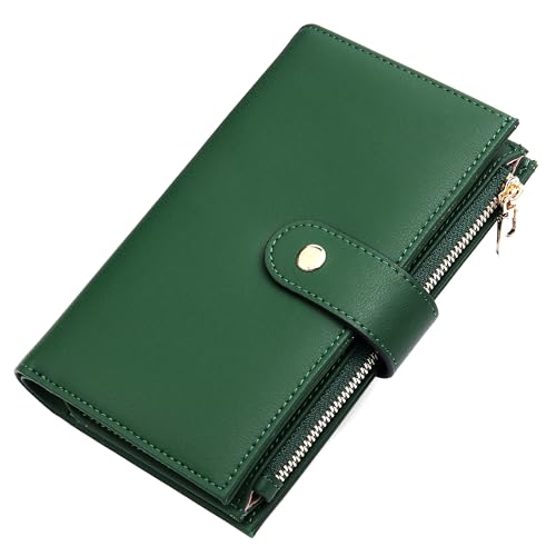 Womens Wallet RFID Blocking Leather Trifold Clutch Wallet Credit Card Holder Ladies Travel Wallet Purse with Passport
