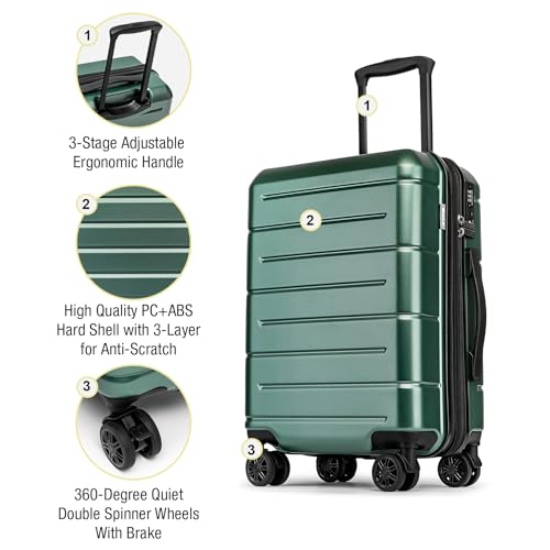 Carry On Luggage 22x14x9 Airline Approved Expandable Hardshell 20 Inch Suitcase with TSA Lock Carry On Suitcase with Wheels Small Travel Rolling Luggage with Cup Holder for Men Women Green