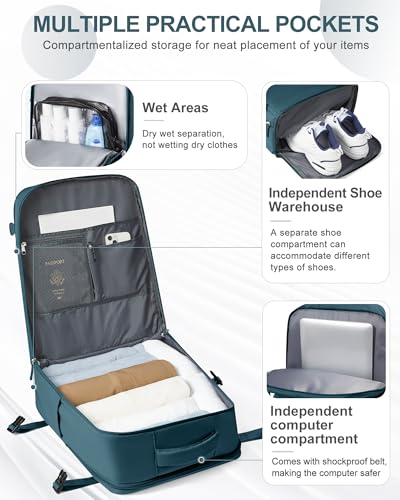Large Travel Backpack Carry On for Women Man Waterproof Gym Backpacks Mochila de Viaje Travel Bag Essentials Teacher Personal Item Backpack Rucksack Airplane Accessories Must Haves Peacock Blue