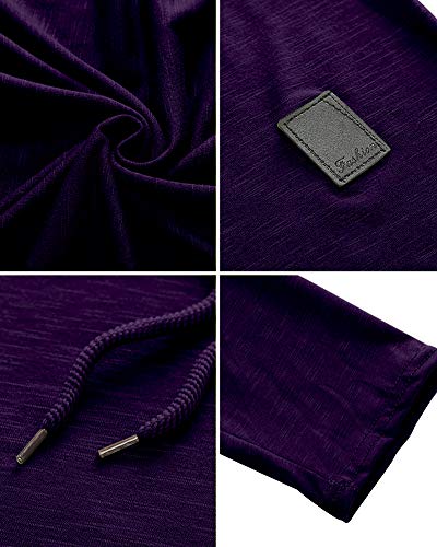 Mens Fashion Athletic Hoodies Sport Sweatshirt Solid Color Fleece Pullover Purple Large