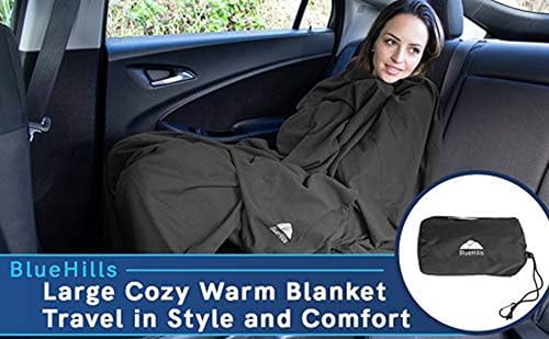 Ultra Compact Travel Blanket Pillow 2 Pack Airplane 70X56In Black (2 Count)